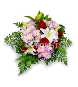 bouquet of roses lilies and chrysanthemums