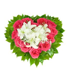 bouquet of roses and lilies with oasis
