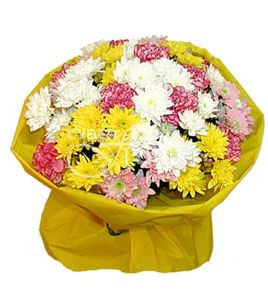 Spring carnival. A bright multi-colored bouquet of spray chrysanthemums is a great mood enhancer!