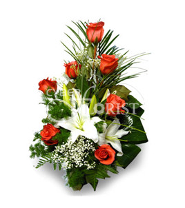 bouquet of orange roses and lilies