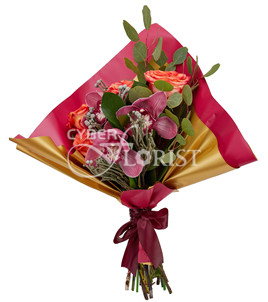 roses and orchids in a bouquet