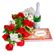 red roses with wine and chocolates. USA