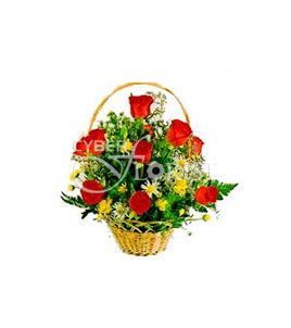 red roses in a basket