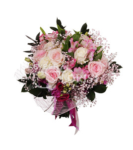 bouquet of roses and alstromerias