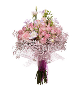 spray roses and lisianthuses
