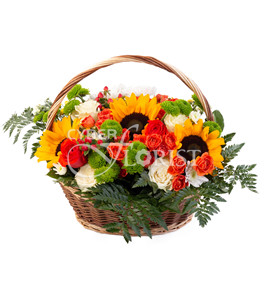bouquet of roses with sunflowers