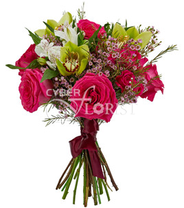 bouquet of roses alstroemerias and orchids