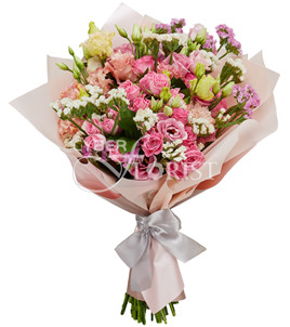 bouquet of spray roses and lisianthuses