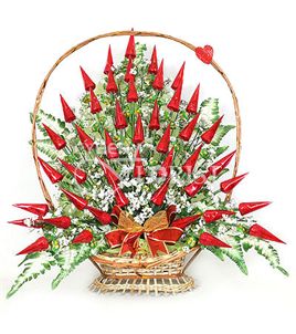 candy bouquet in a basket