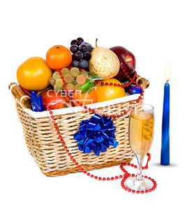 fruit basket wine champagne